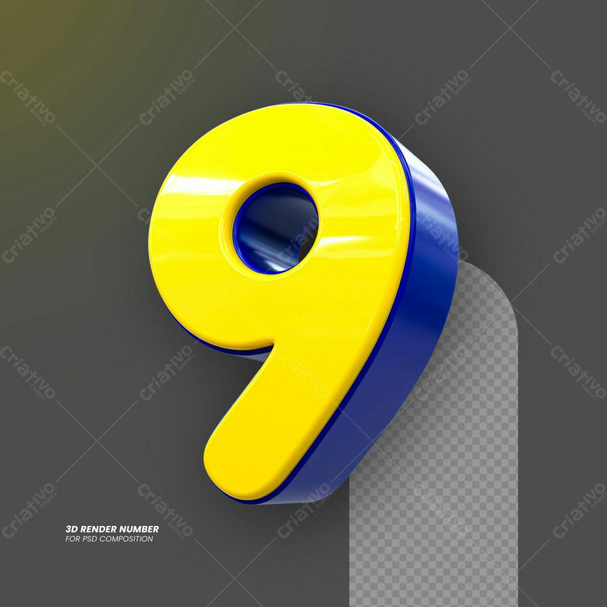 Número 3D Amarelo e Azul PSD Editável