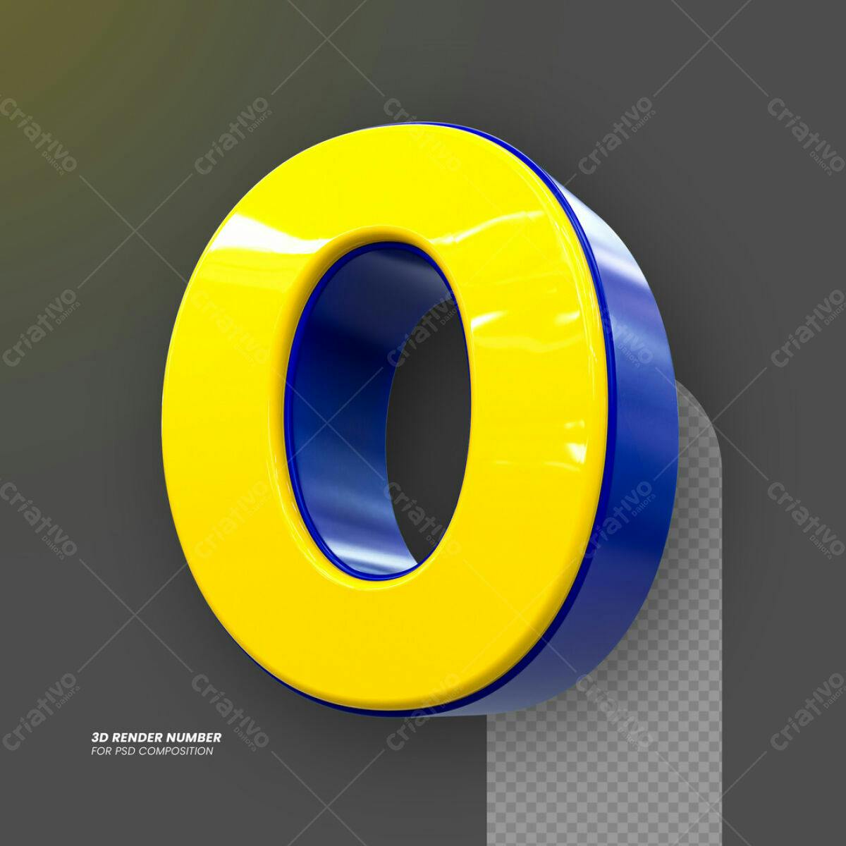 Número 3D Amarelo e Azul PSD Editável