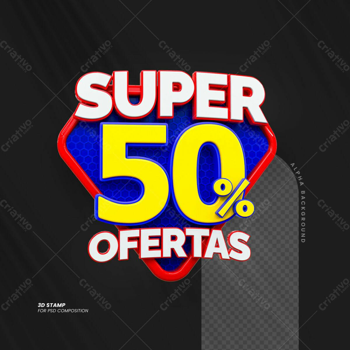 Selo 3D Super 50% Ofertas PSD Editável