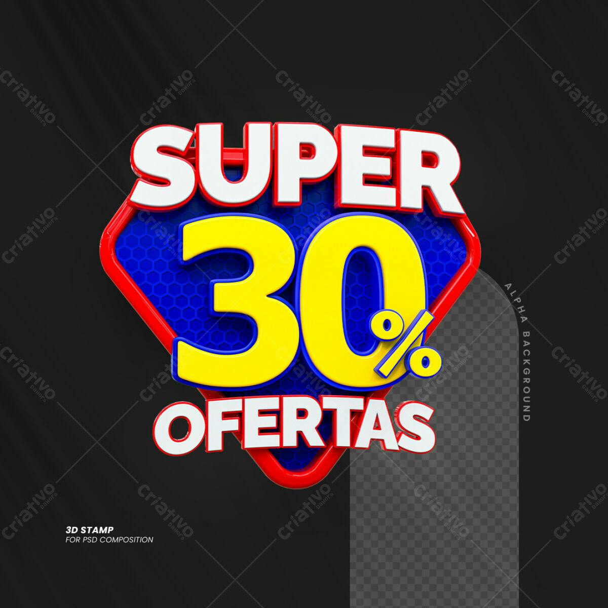Carimbo 3D Super 30% Ofertas PSD Editável