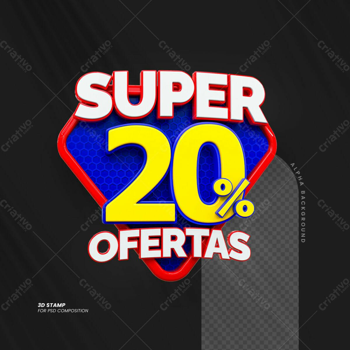 Carimbo 3D Super 20% Ofertas PSD Editável