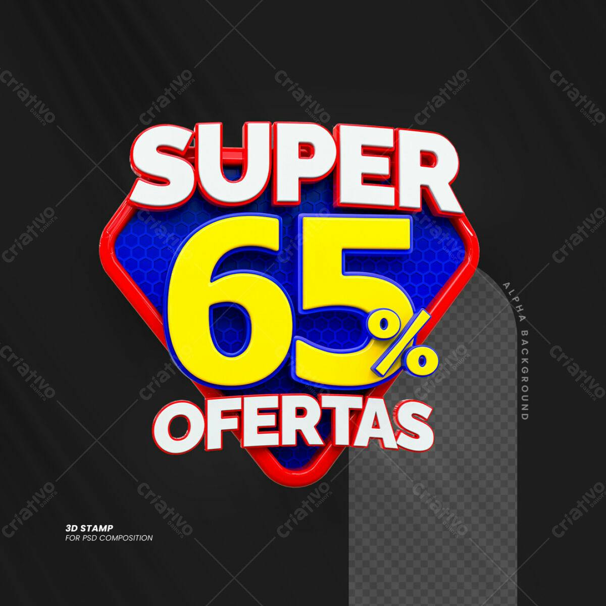 Carimbo 3D com 65% de Desconto PSD Editável