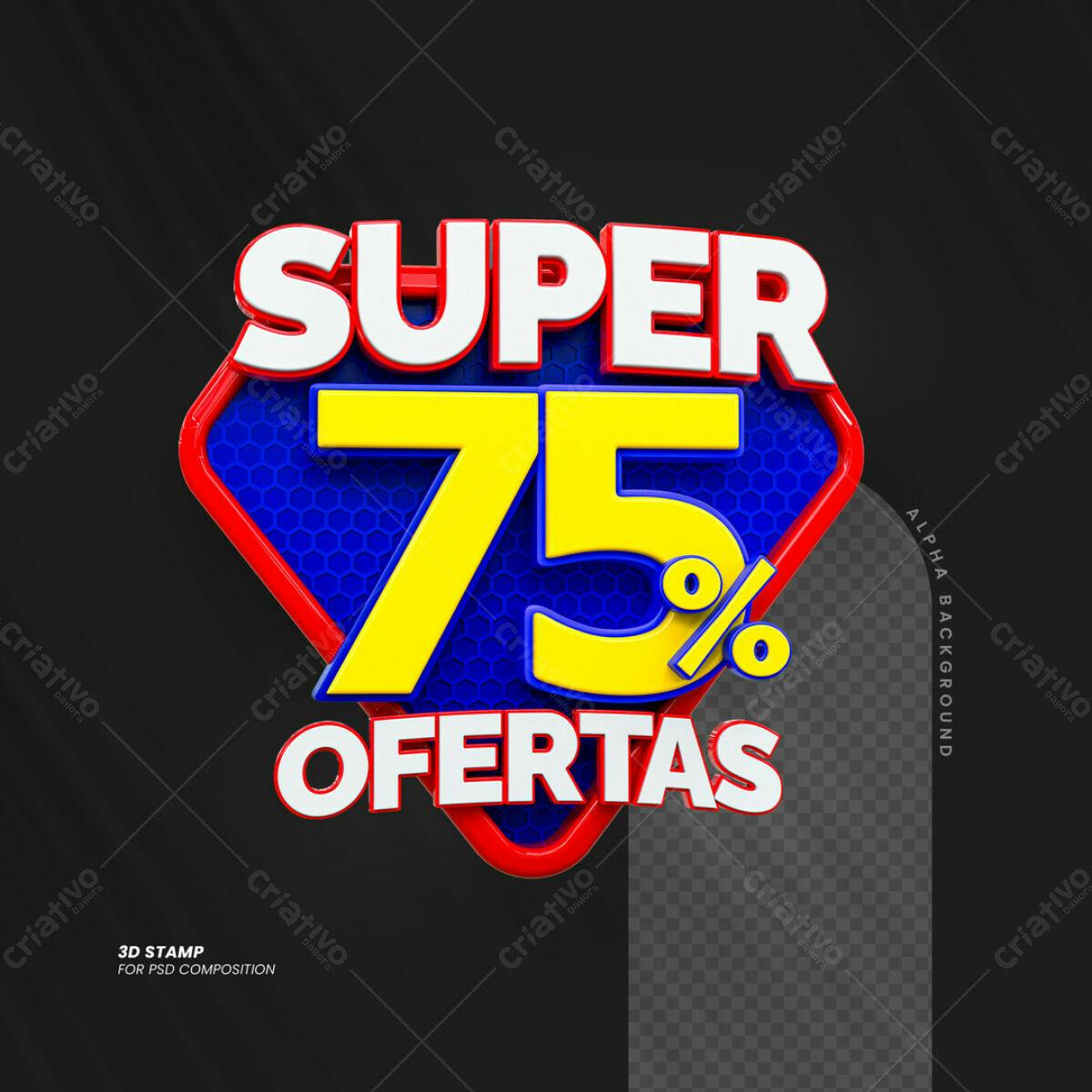 Selo 3D 75% Ofertas PSD Editável