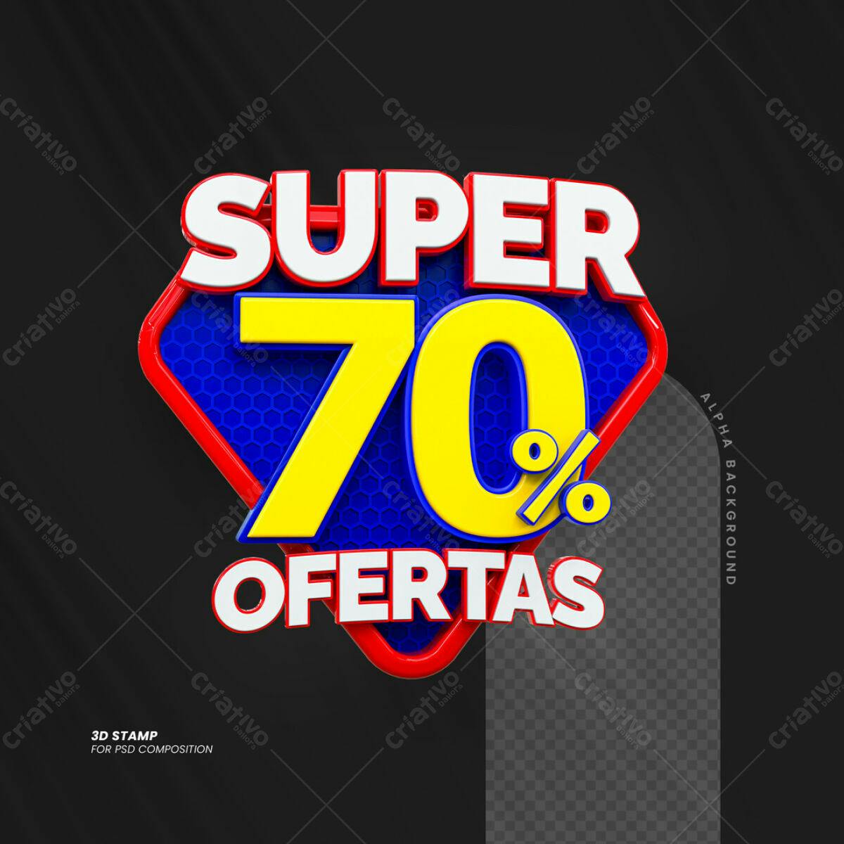 Carimbo 3D Super 70% Ofertas PSD Editável