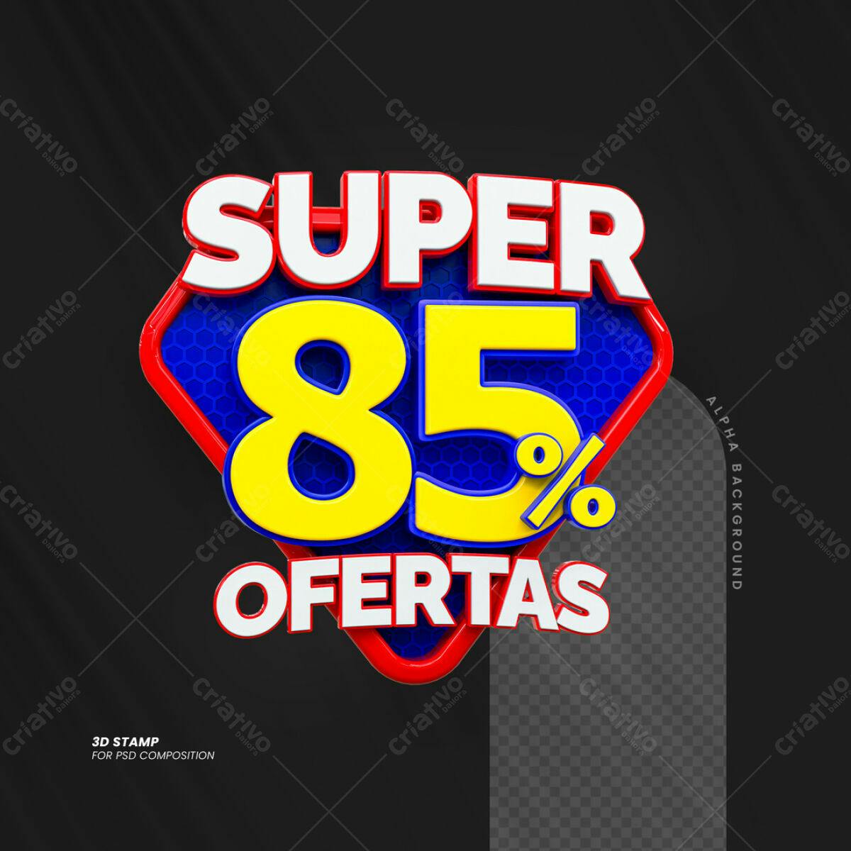 Carimbo 3D 85% Ofertas PSD Editável