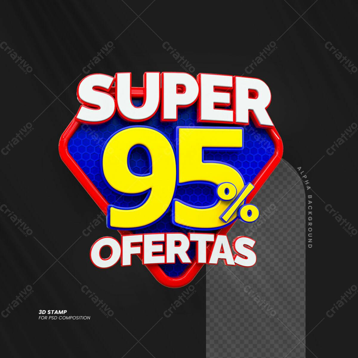 Selo 3D 95% Ofertas PSD Editável
