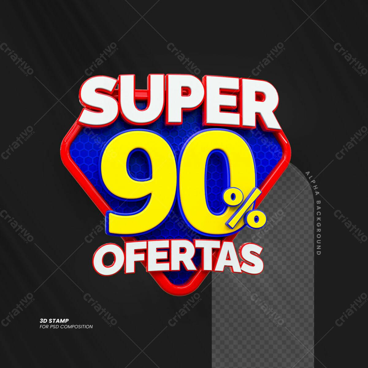Carimbo 3D Super 90% Ofertas PSD Editável