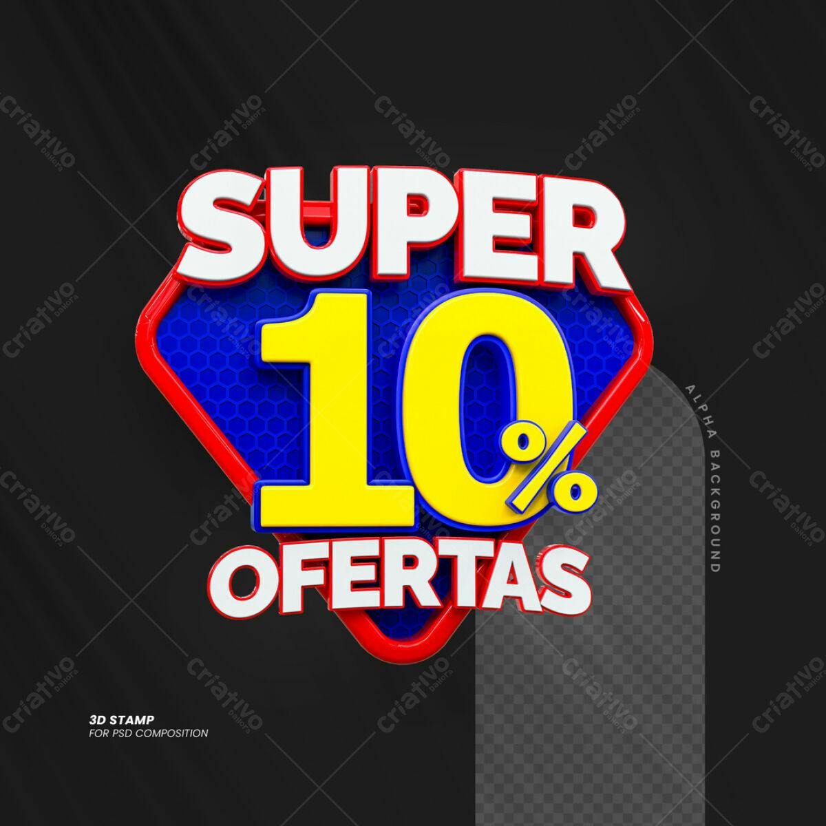 Carimbo 3D Super 10% Ofertas PSD Editável