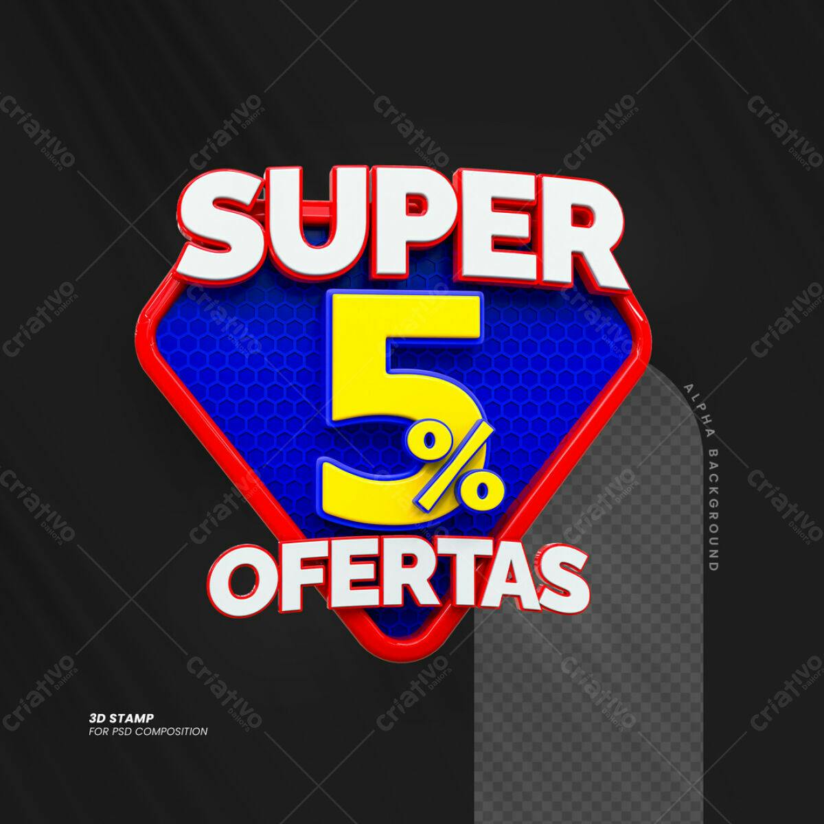 Carimbo 3D para Promoção 5% OFF PSD Editável