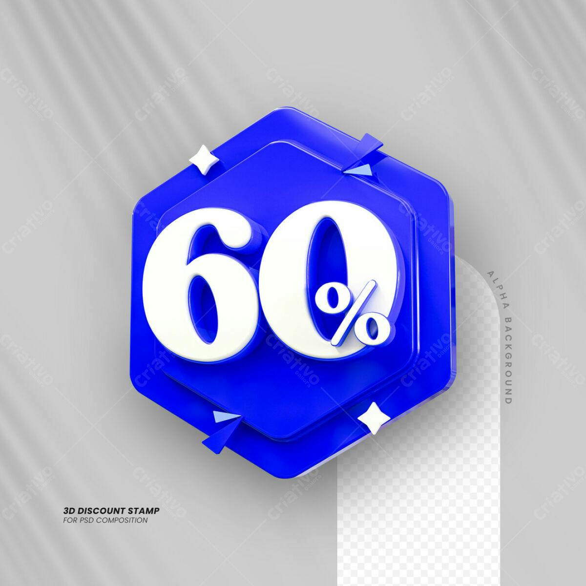 Carimbo 3D 60% Desconto PSD Editável