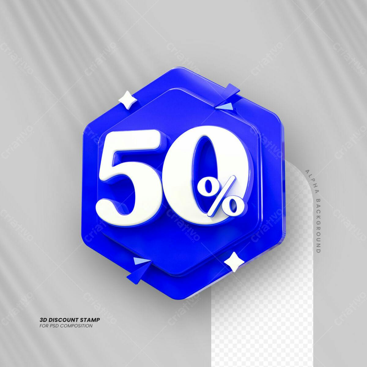 Carimbo 3D 50% Desconto PSD Editável