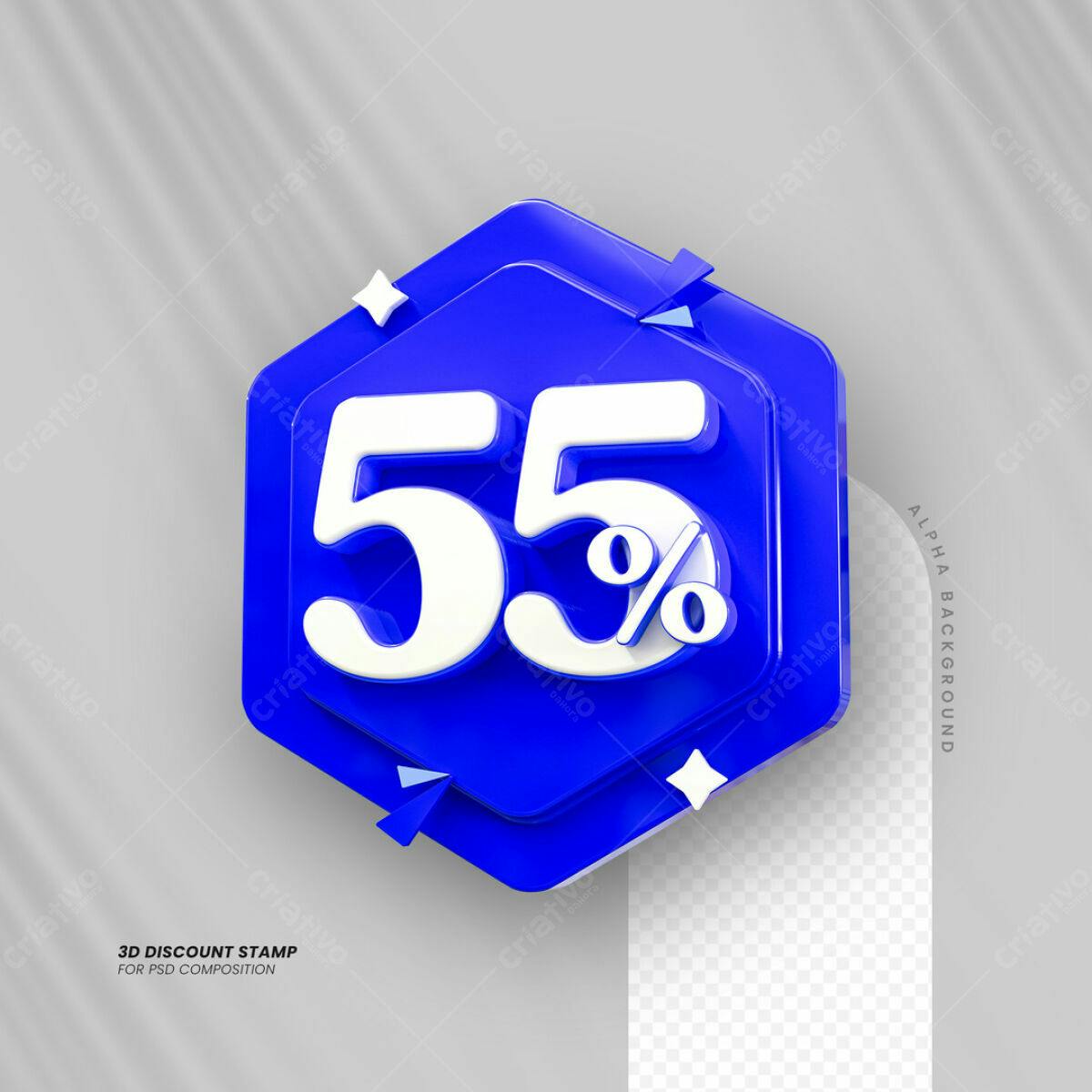 Carimbo 3D 55% Desconto PSD Editável