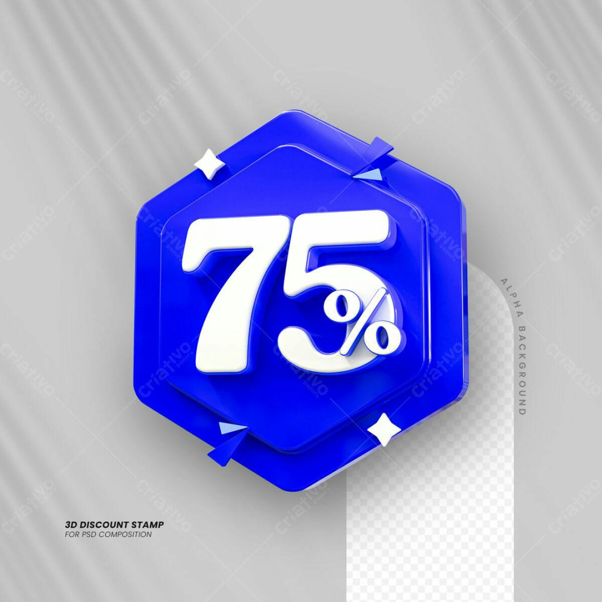 Carimbo 3D 75% de Desconto PSD Editável