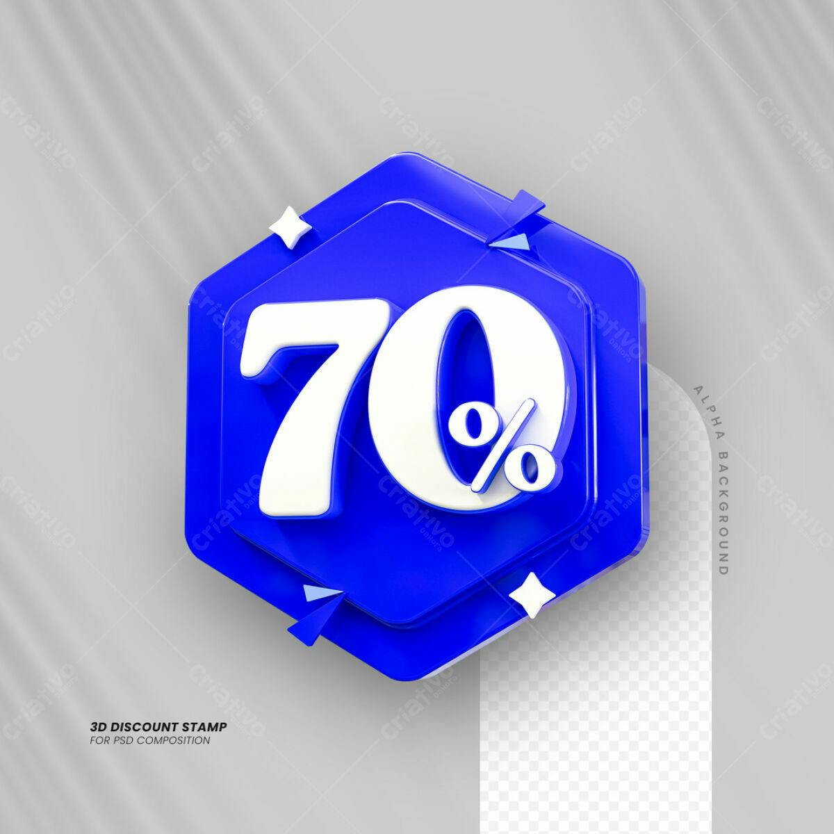 Carimbo 3D de Desconto 70% PSD Editável