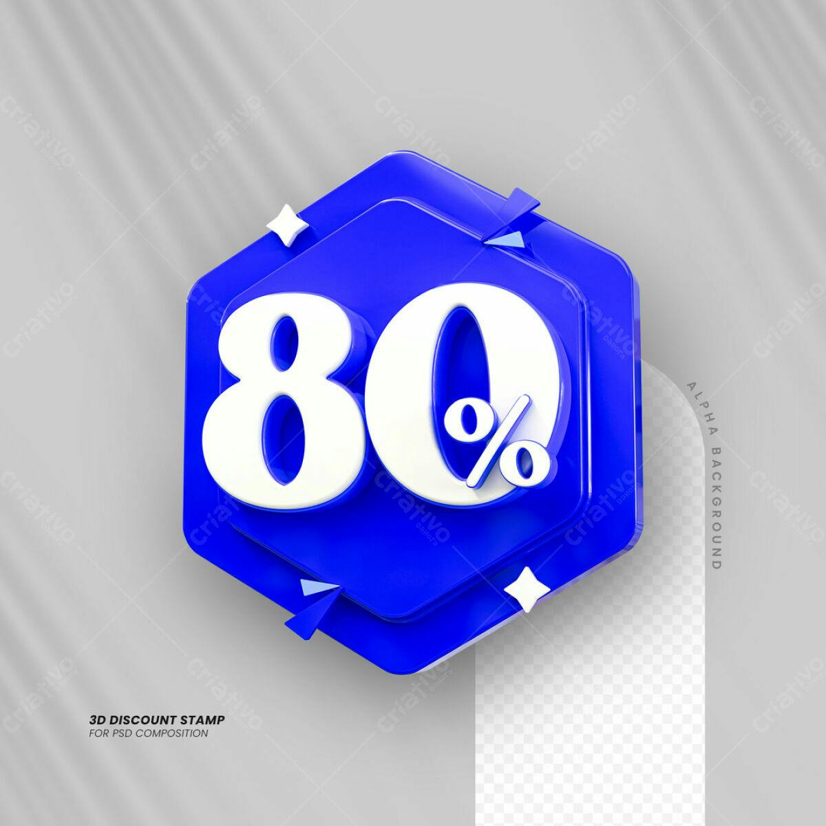 Carimbo 3D 80% Desconto PSD Editável