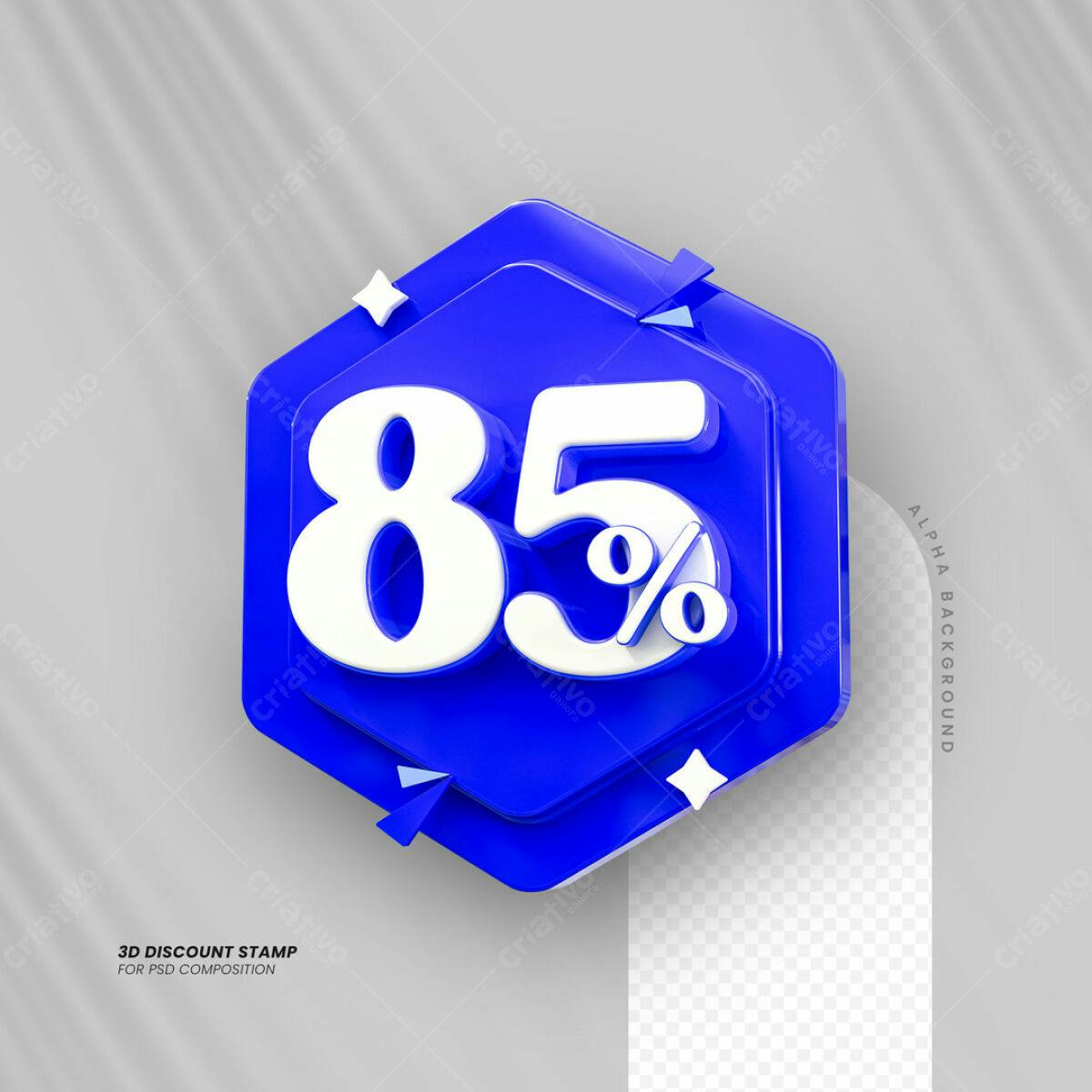 Carimbo 3D 85% Desconto PSD Editável