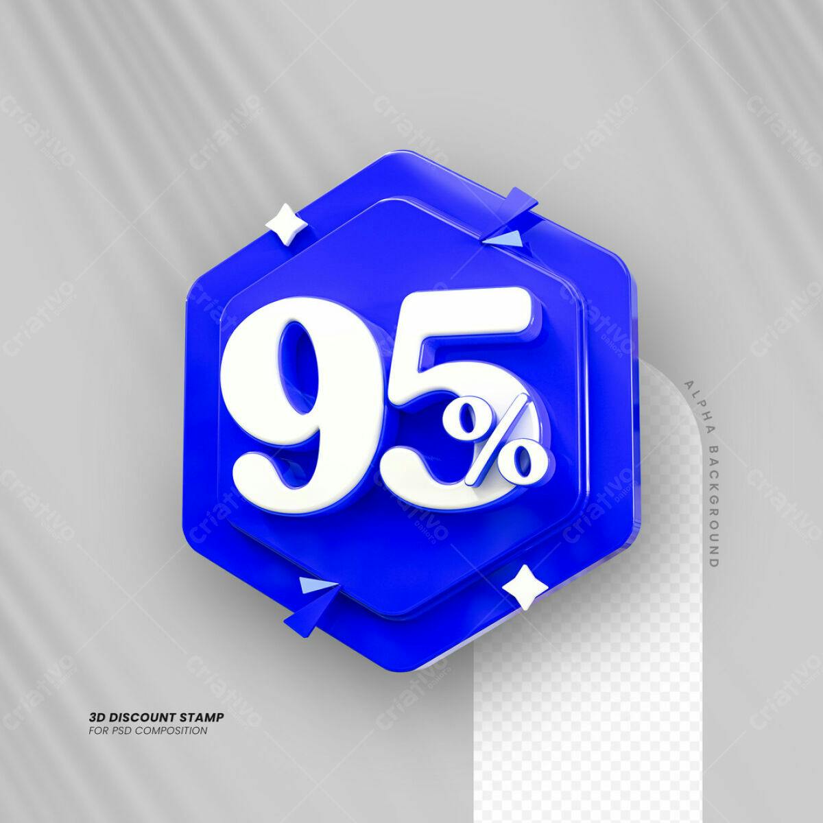 Carimbo 3D 95% de Desconto PSD Editável