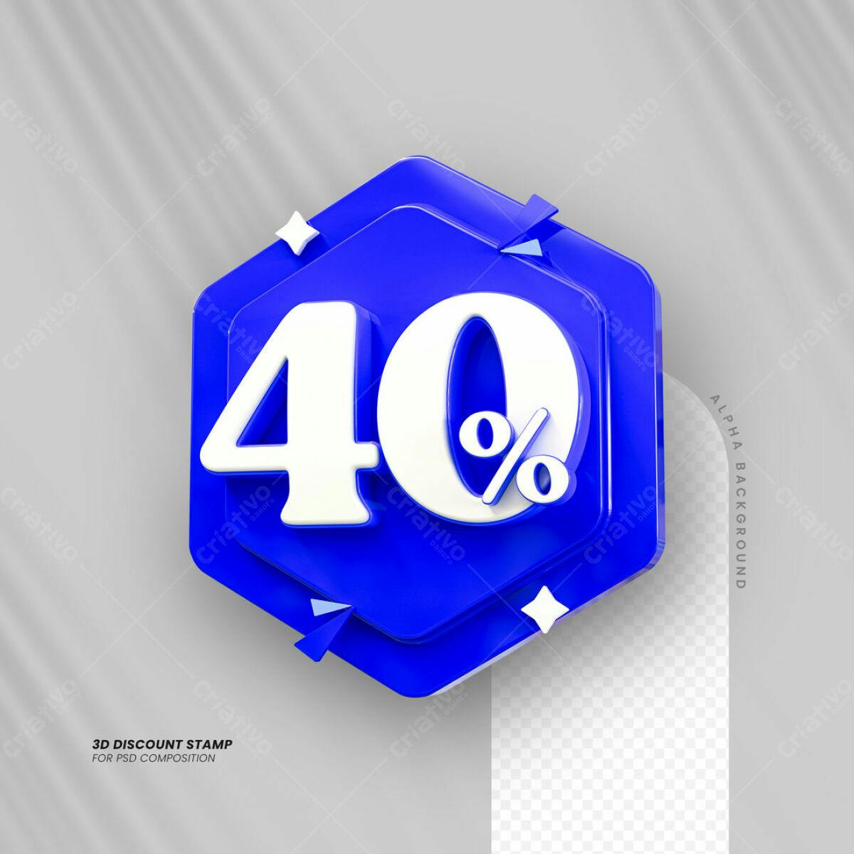Carimbo 3D 40% Desconto PSD Editável