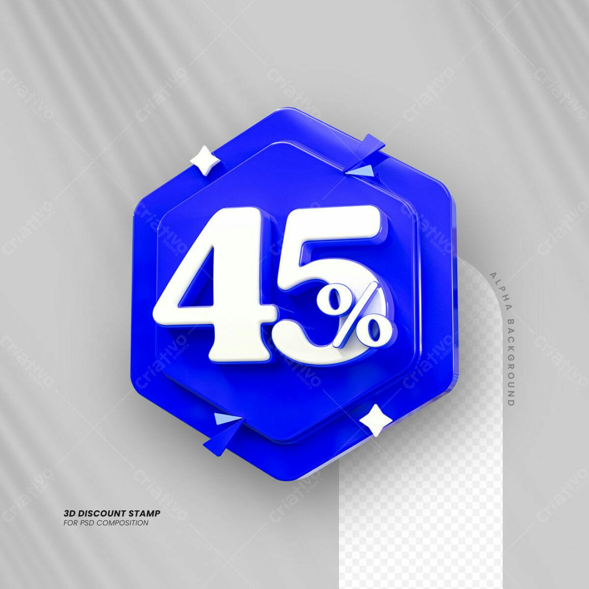 Carimbo 3D de Desconto 45% PSD Editável