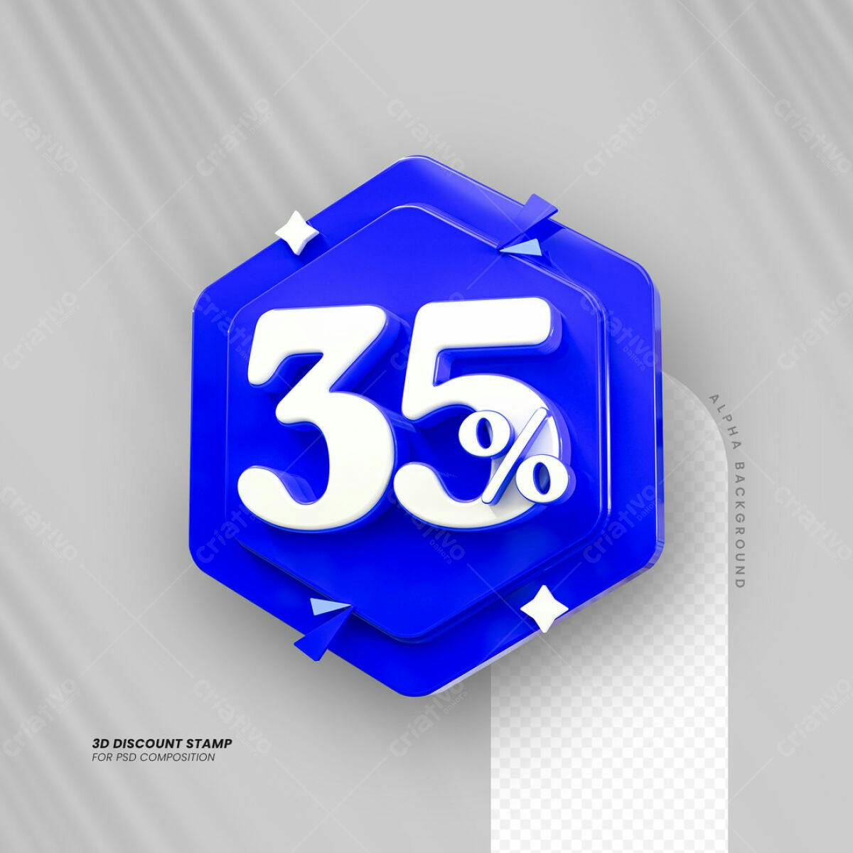 Carimbo 3D de Desconto 35% PSD Editável