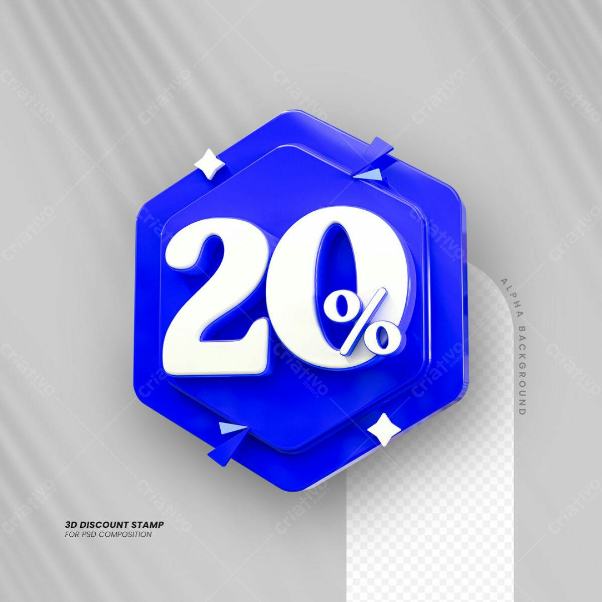 Carimbo 3D Desconto 20% PSD Editável