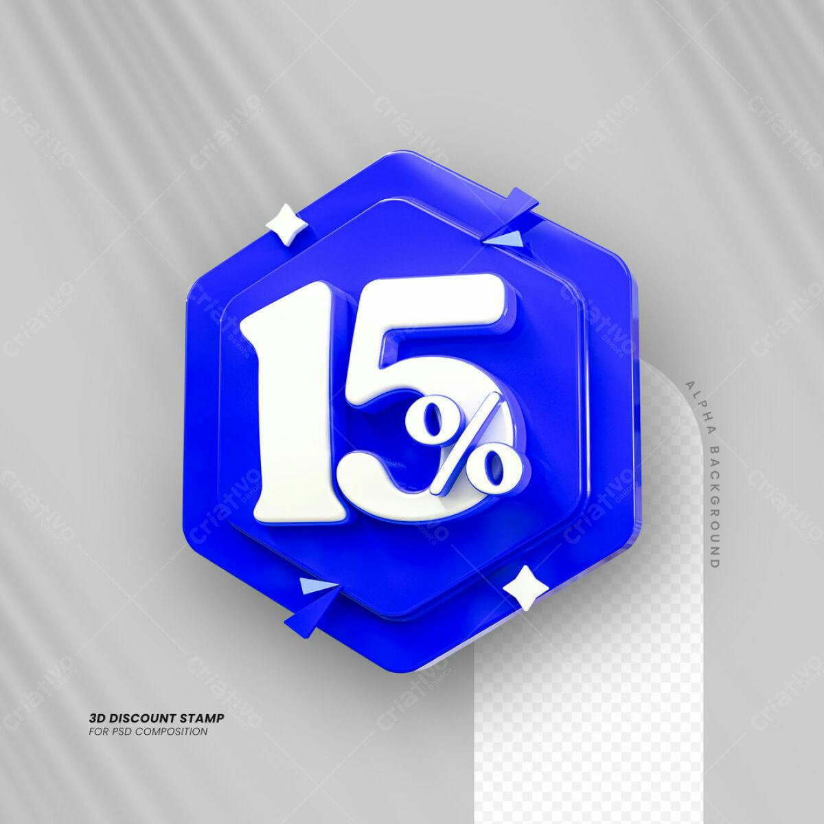 Carimbo 3D 15% Desconto PSD Editável