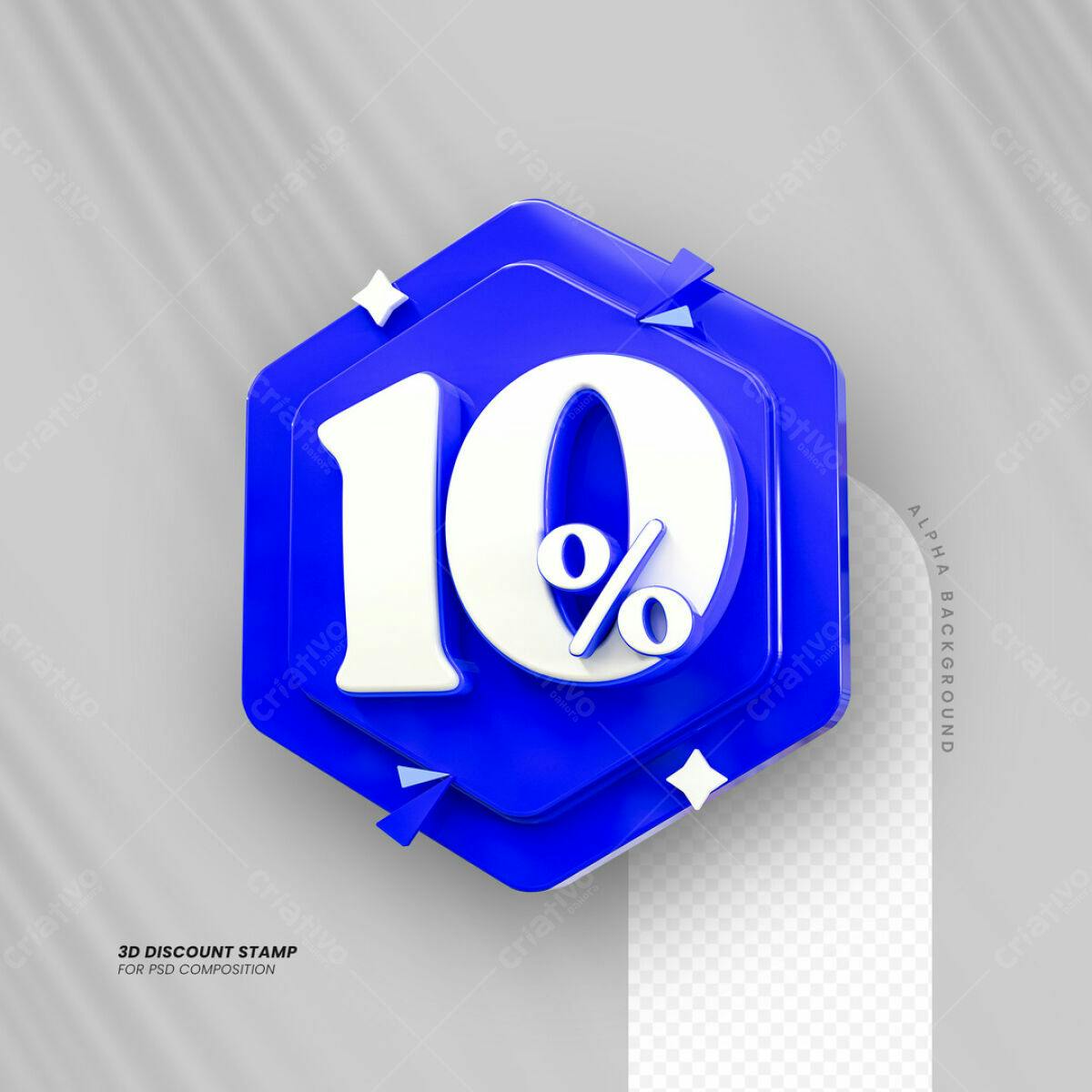 Carimbo 3D de Desconto 10% PSD Editável