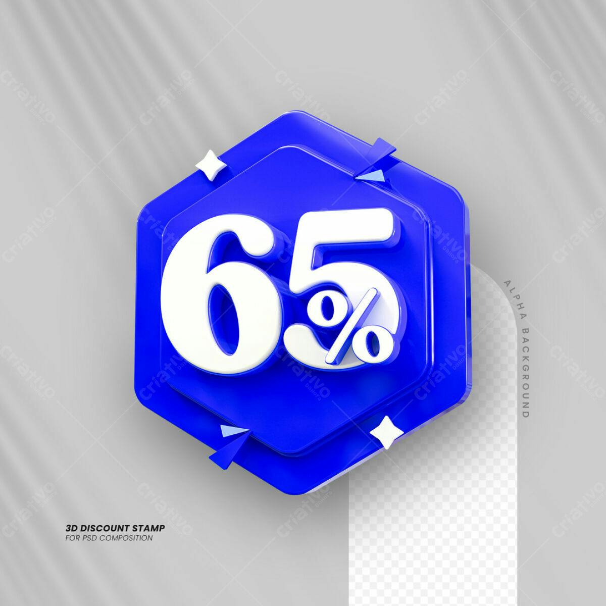 Carimbo 3D 65% Desconto PSD Editável