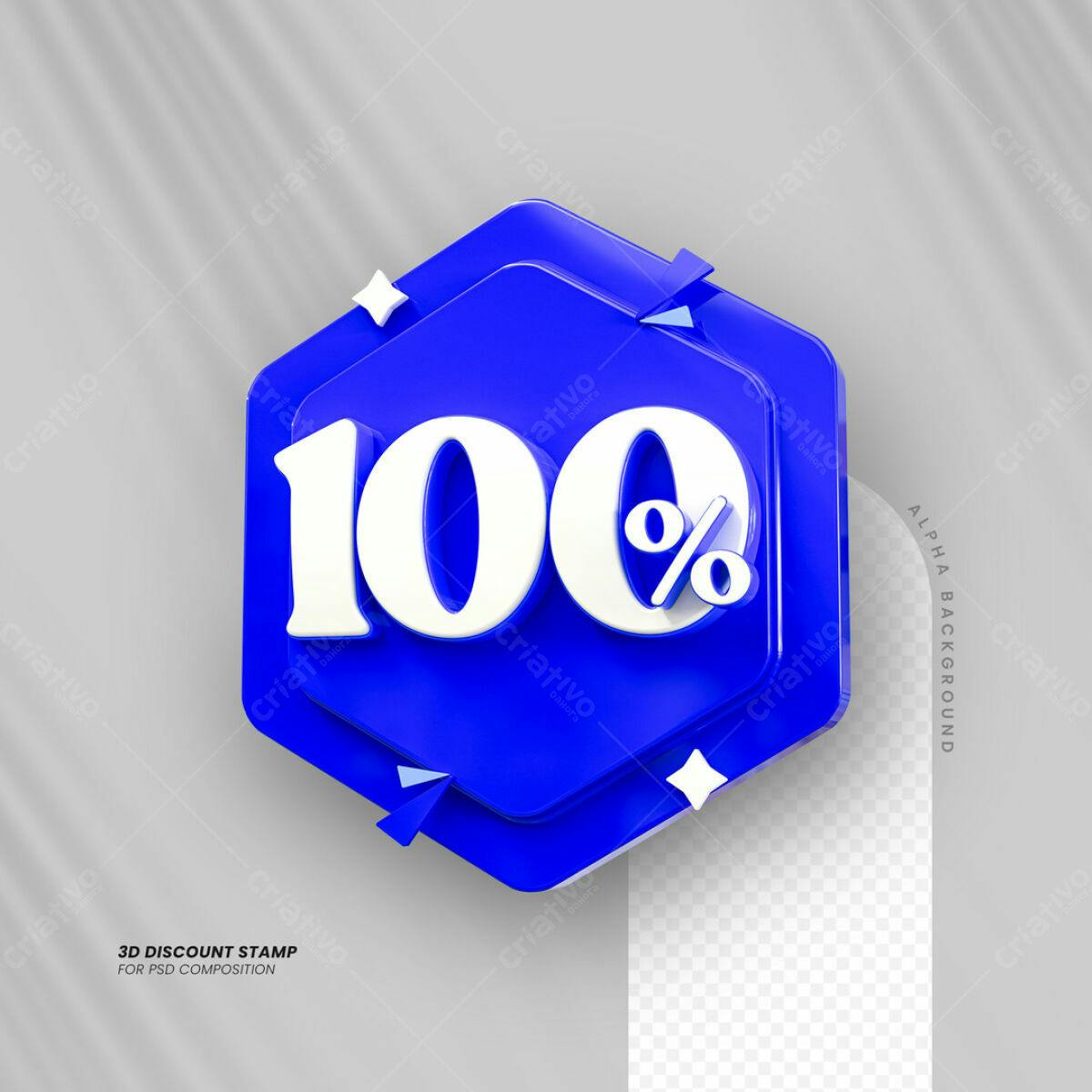 Carimbo 3D 100% Desconto PSD Editável