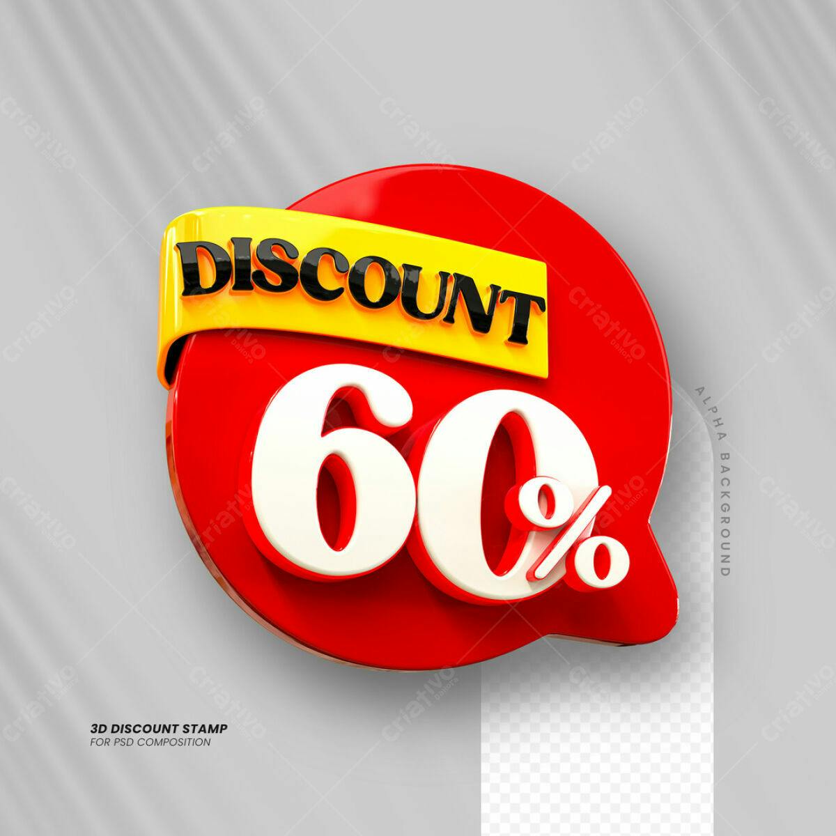 Selo 3D Desconto 60% PSD Editável