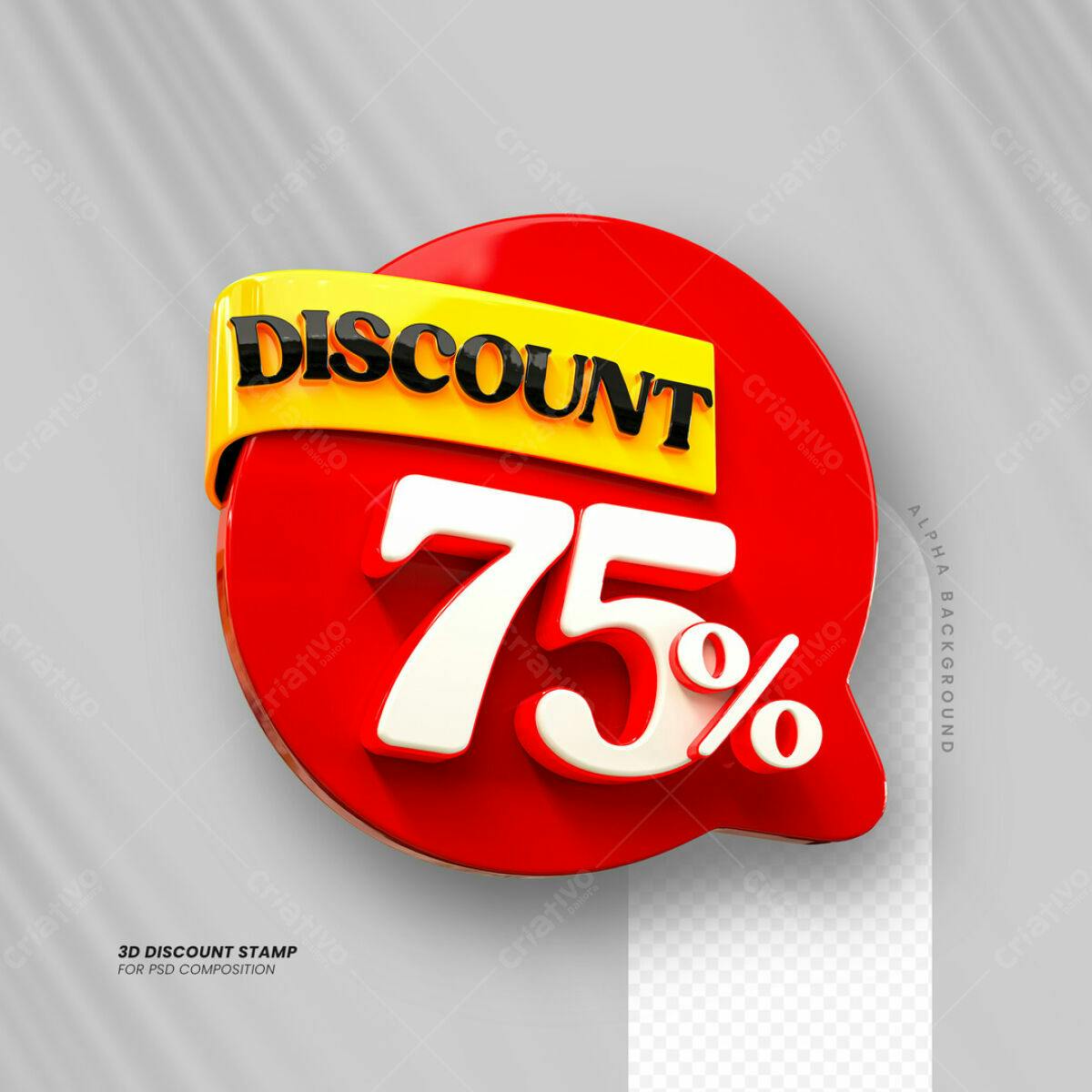 Carimbo 3D Desconto 75% PSD Editável