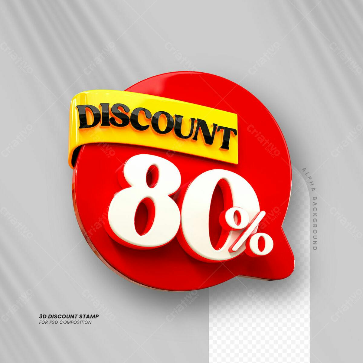 Carimbo 3D 80% Desconto PSD Editável
