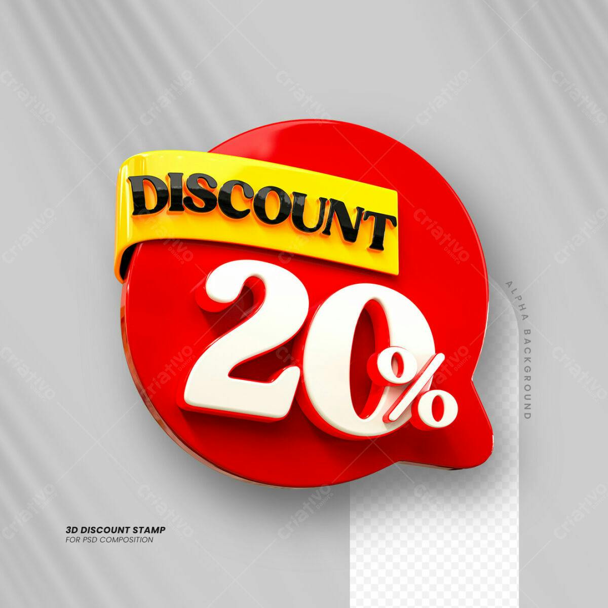Carimbo 3D Desconto 20% PSD Editável
