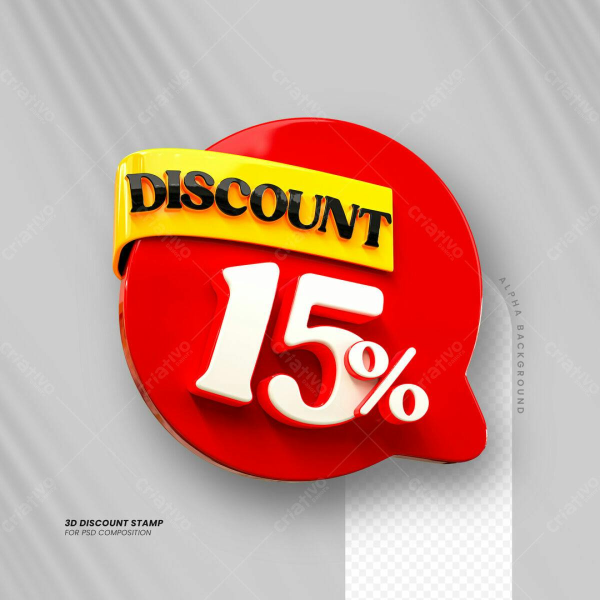 Carimbo 3D Desconto 15% PSD Editável