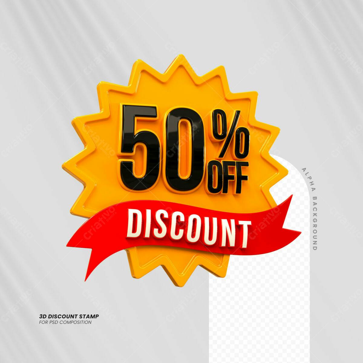 Carimbo 3D 50% Desconto PSD Editável