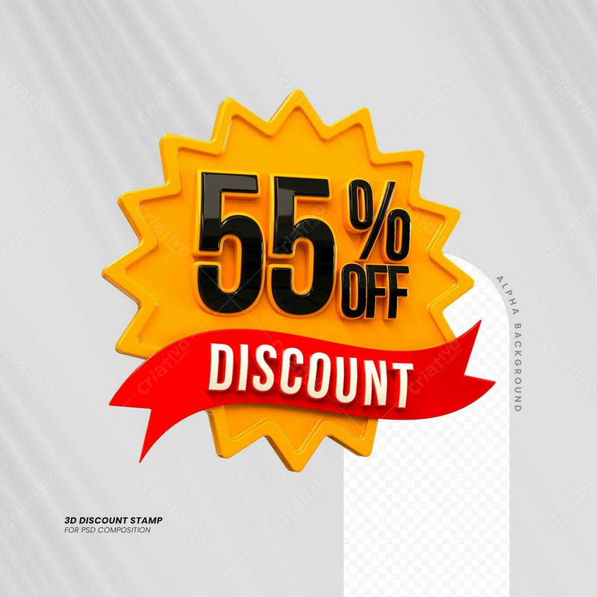 Carimbo 3D 55% Desconto PSD Editável