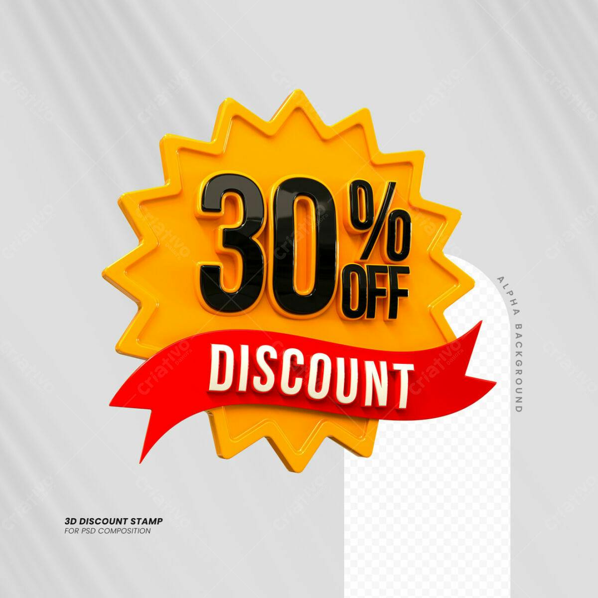 Carimbo 3D de Desconto 30% PSD Editável