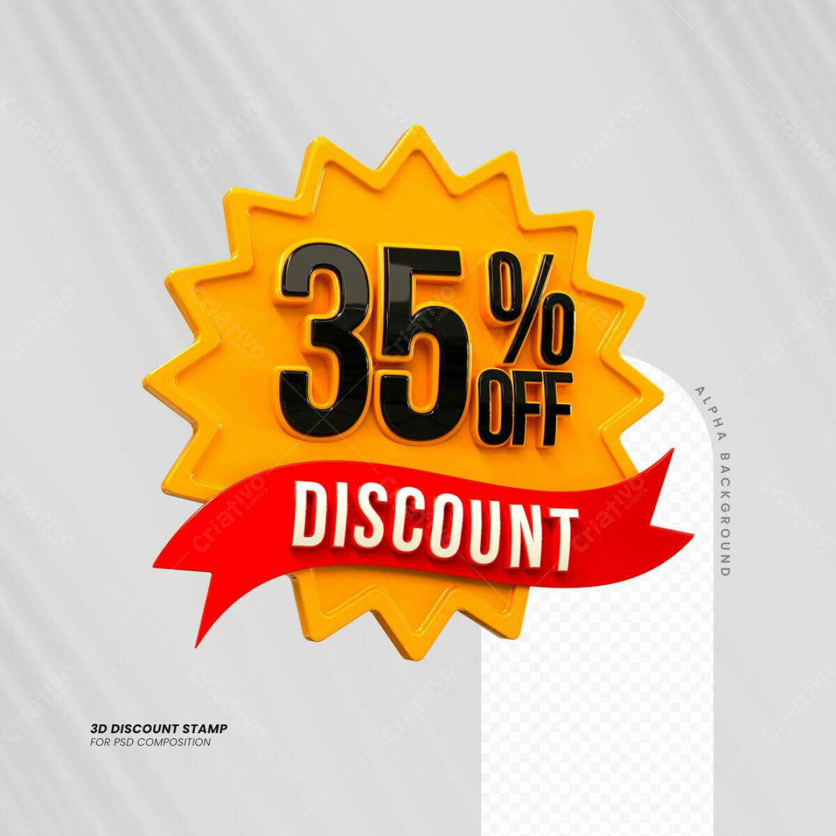 Carimbo 3D 35% Desconto PSD Editável