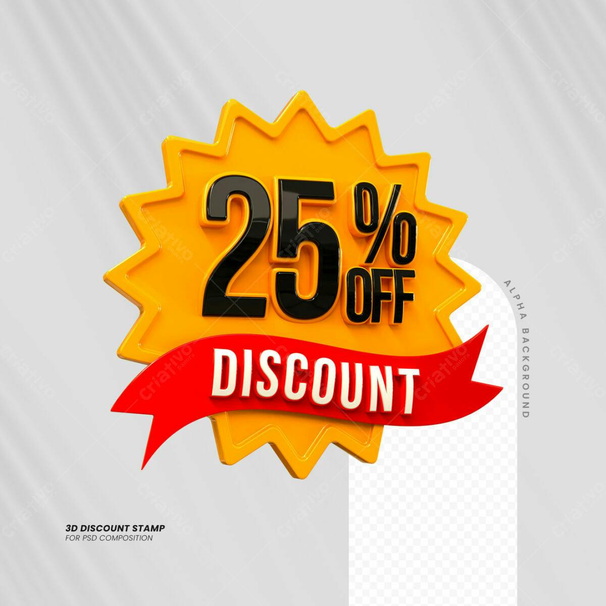 Carimbo 3D 25% Desconto PSD Editável