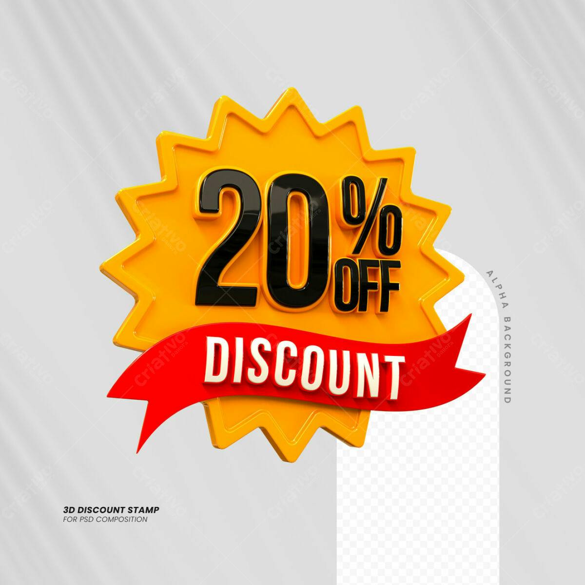 Carimbo 3D Desconto 20% PSD Editável