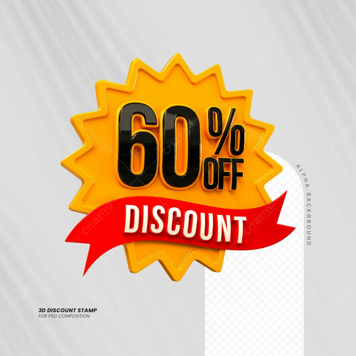 Selo 3D 60% Desconto PSD Editável