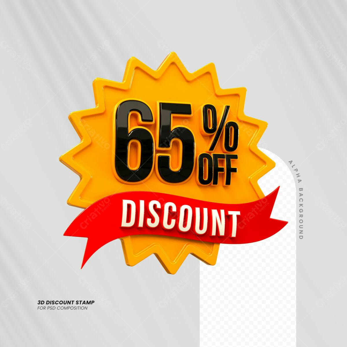 Carimbo 3D 65% Desconto PSD Editável