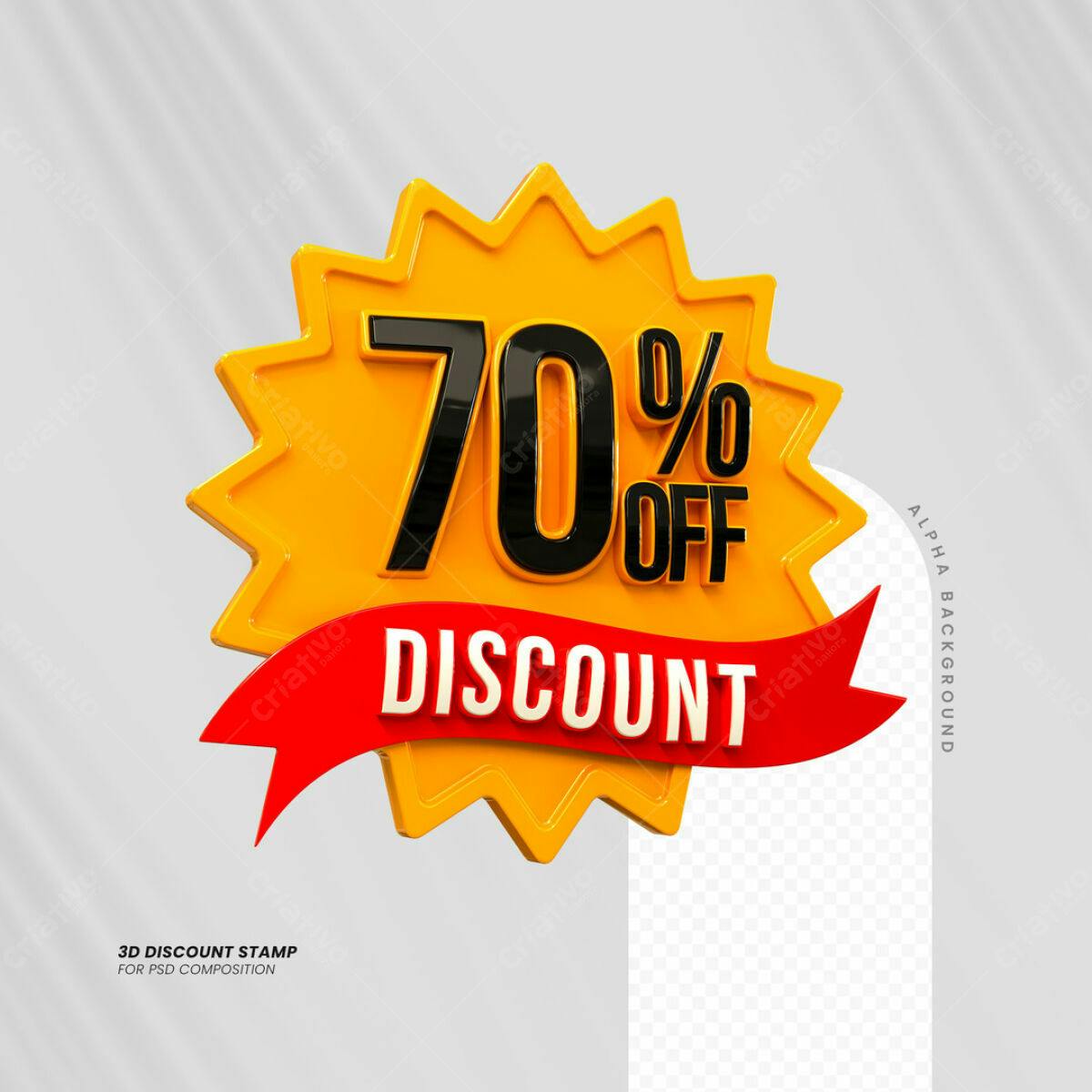 Carimbo 3D 70% Desconto PSD Editável