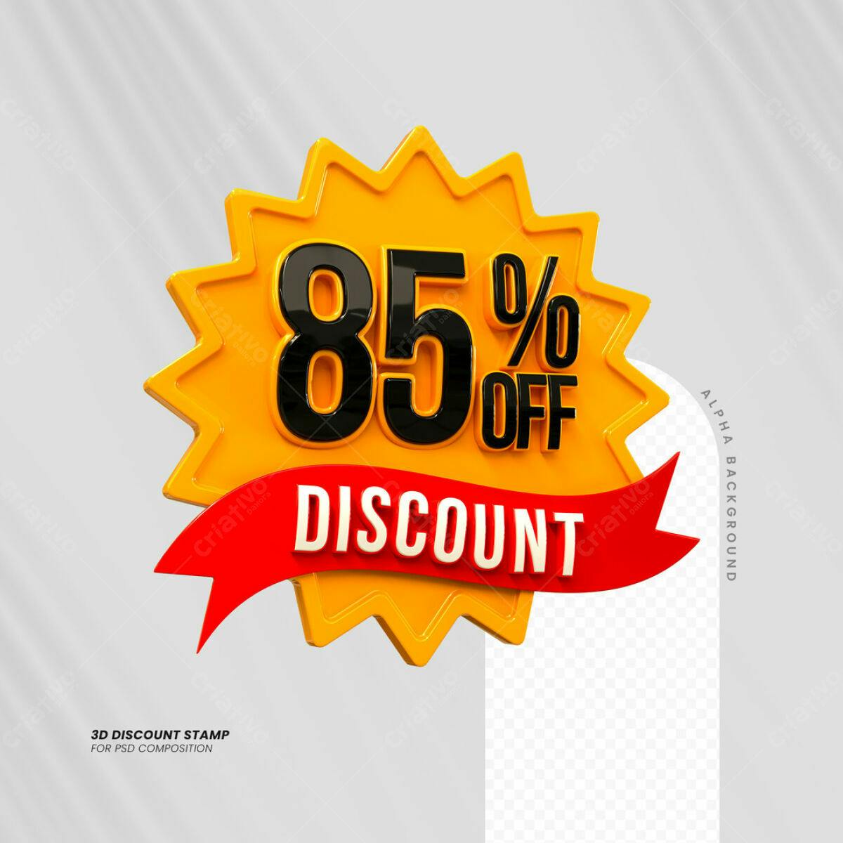 Selo 3D 85% Desconto PSD Editável