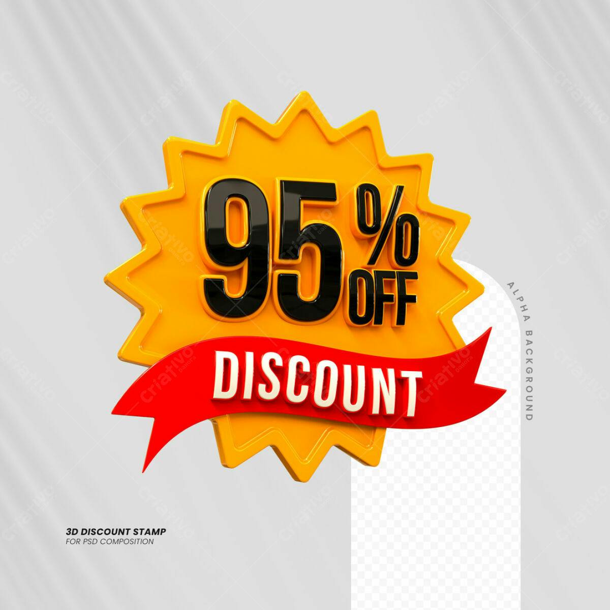 Carimbo 3D 95% de Desconto PSD Editável