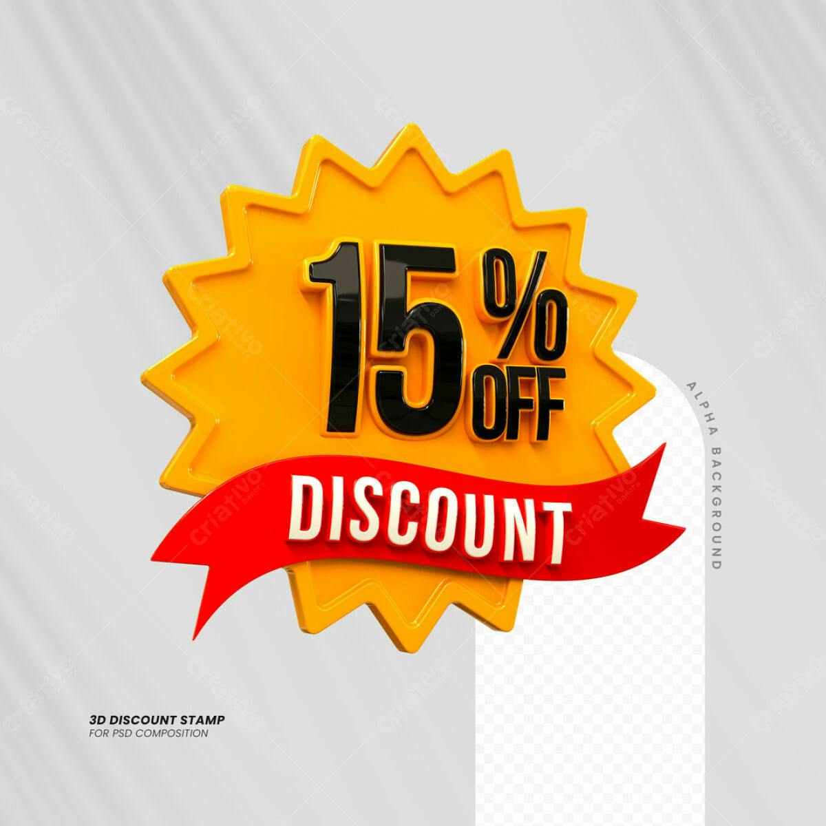 Carimbo 3D 15% Desconto PSD Editável