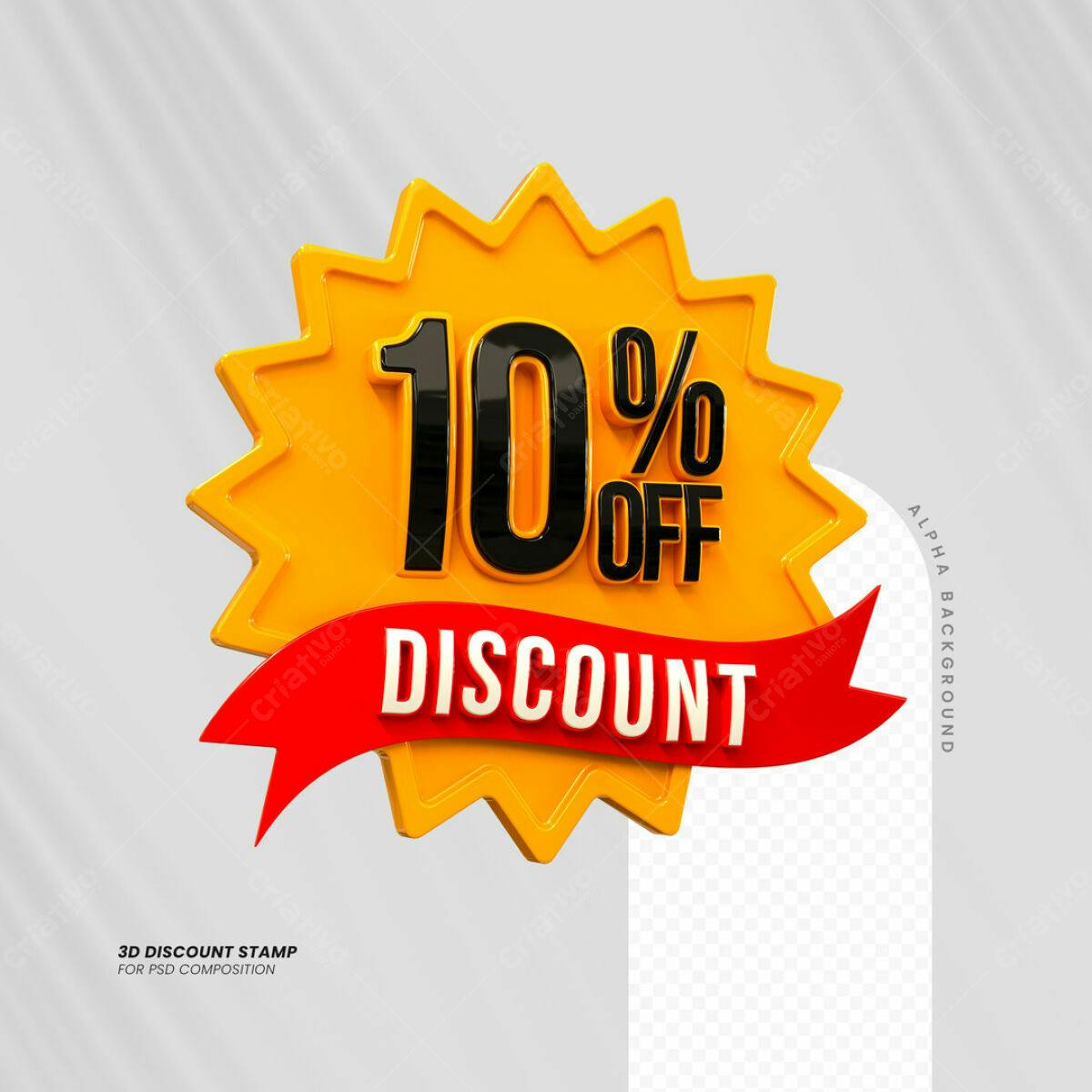 Carimbo 3D 10% Desconto PSD Editável