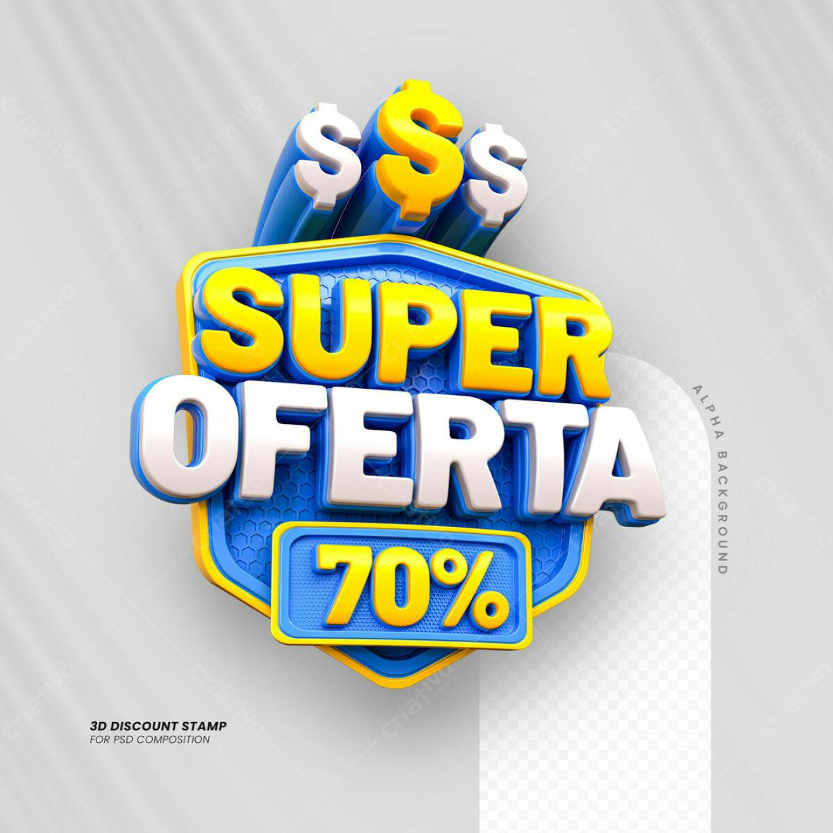 Carimbo 3D Super Oferta 70% PSD Editável