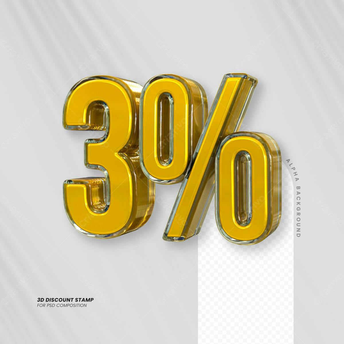 Carimbo 3D 30% Desconto PSD Editável