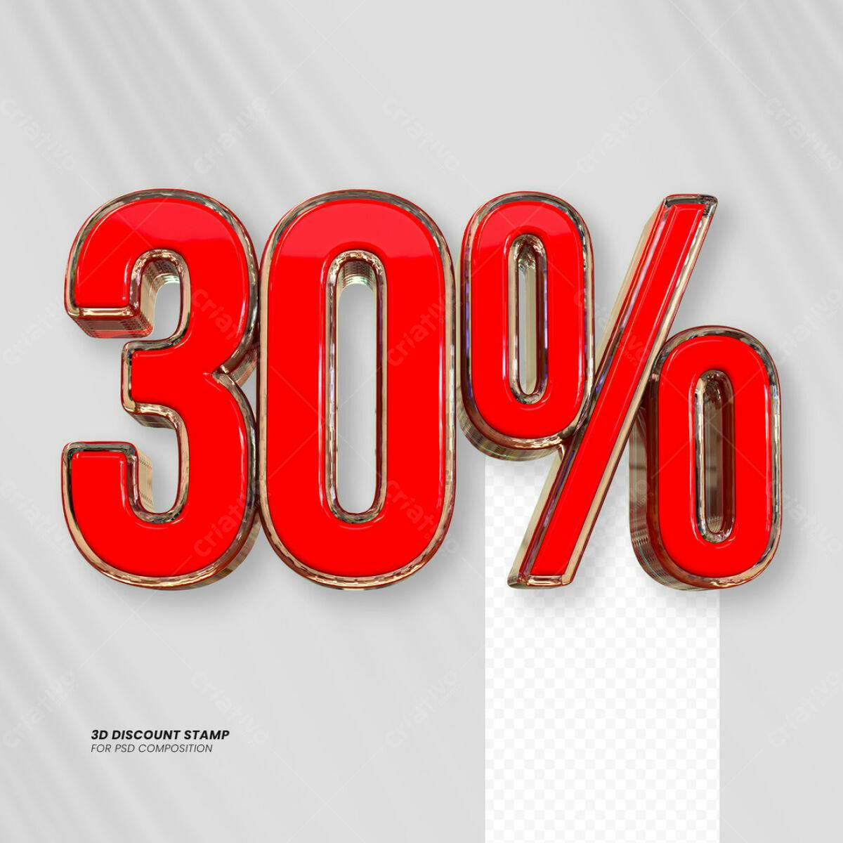 Carimbo 3D 30% Desconto PSD Editável